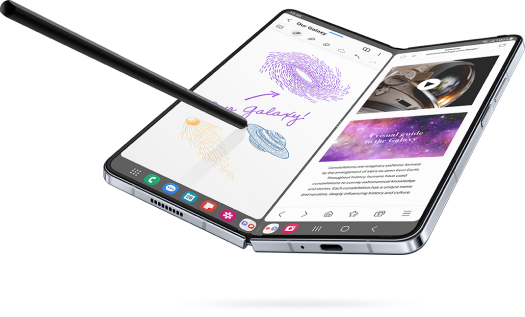 Zfold5 open using right-side screen for browsing and left-side of screen for painting with S Pen