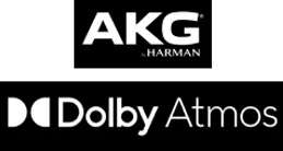AKG by Harman, and Dolby Atomos logos